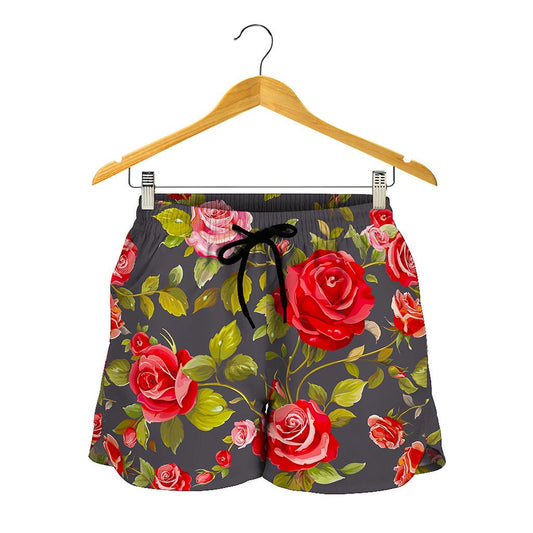 Pink Red Rose Floral Pattern Print Women's Shorts