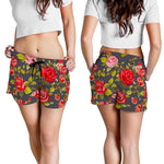 Pink Red Rose Floral Pattern Print Women's Shorts