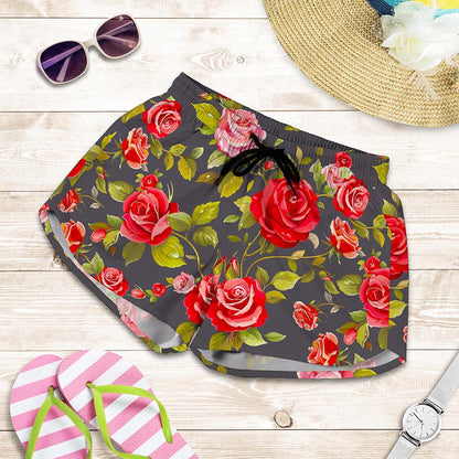 Pink Red Rose Floral Pattern Print Women's Shorts