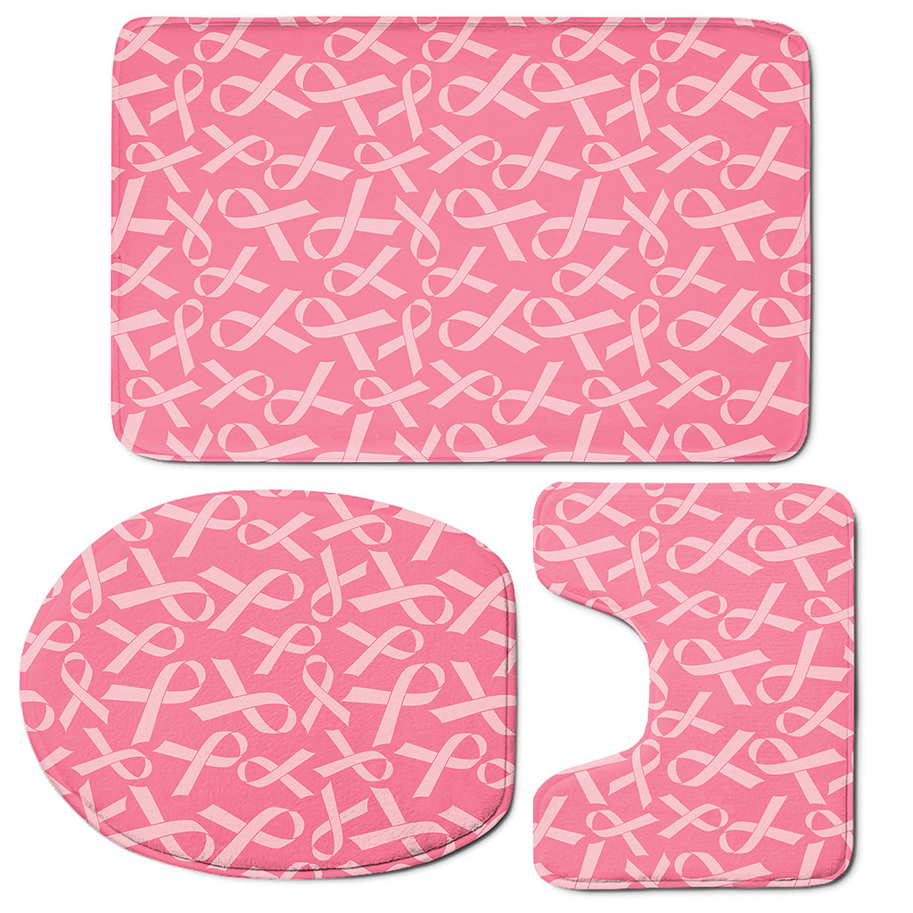 Pink Ribbon Breast Cancer Pattern Print 3 Piece Bath Mat Set