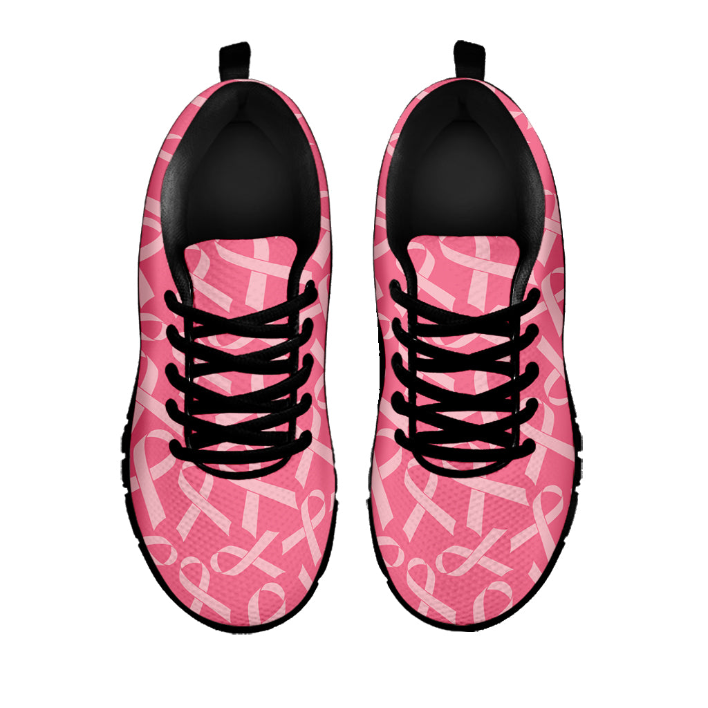 Pink Ribbon Breast Cancer Pattern Print Black Sneakers