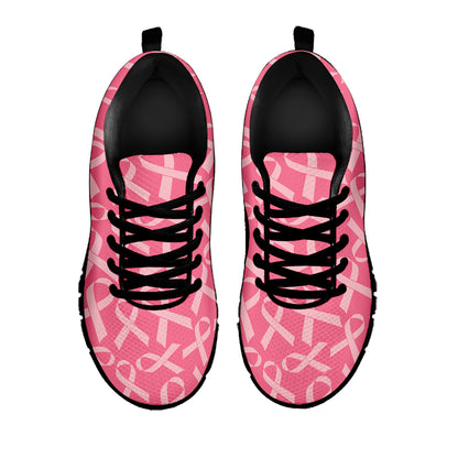 Pink Ribbon Breast Cancer Pattern Print Black Sneakers