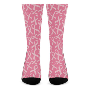 Pink Ribbon Breast Cancer Pattern Print Crew Socks