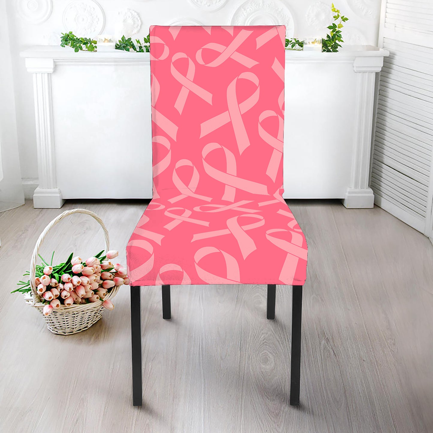 Pink Ribbon Breast Cancer Pattern Print Dining Chair Slipcover