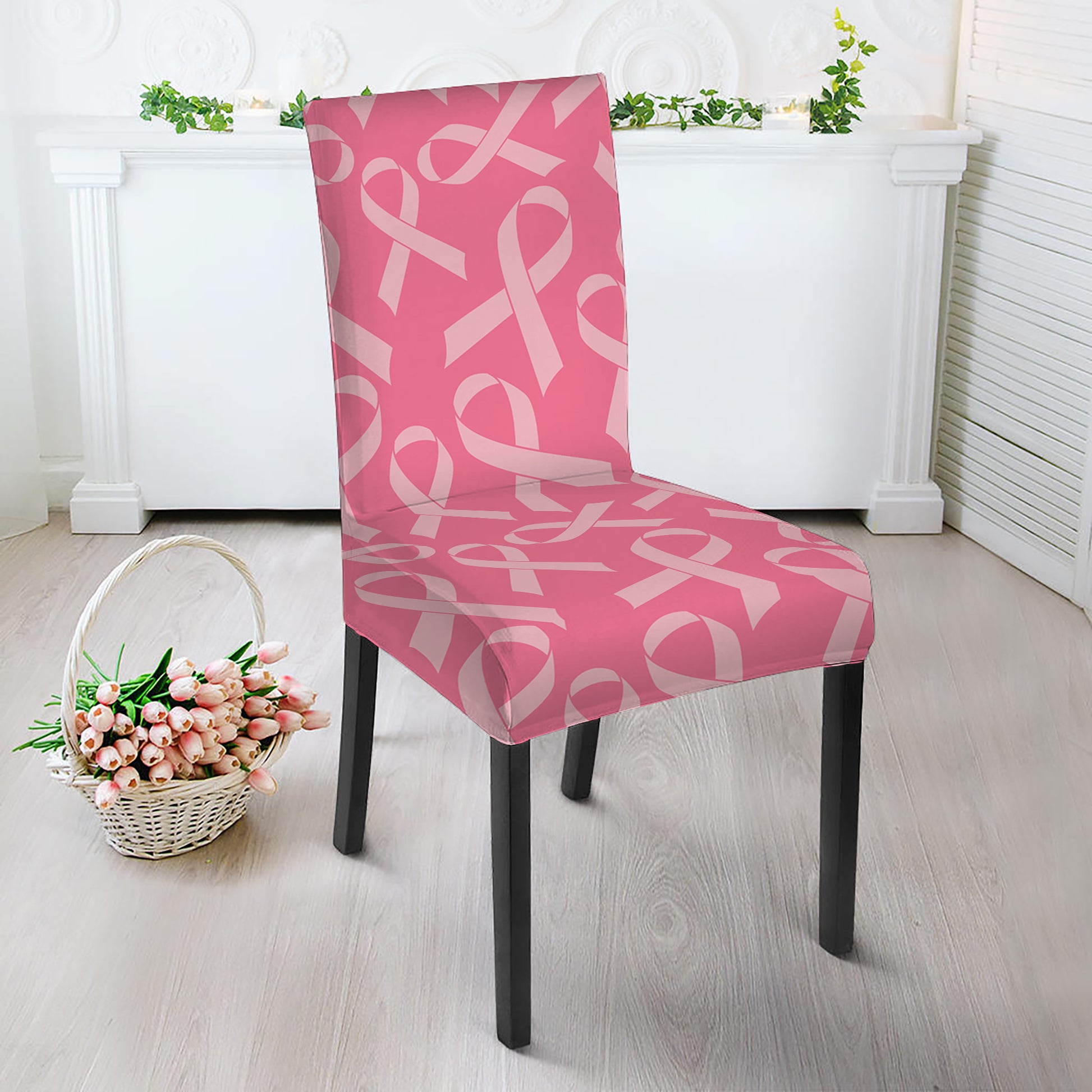 Pink Ribbon Breast Cancer Pattern Print Dining Chair Slipcover