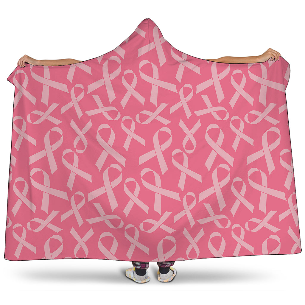 Pink Ribbon Breast Cancer Pattern Print Hooded Blanket