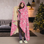 Pink Ribbon Breast Cancer Pattern Print Hooded Blanket