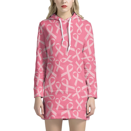 Pink Ribbon Breast Cancer Pattern Print Hoodie Dress