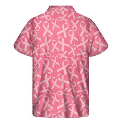 Pink Ribbon Breast Cancer Pattern Print Men's Short Sleeve Shirt