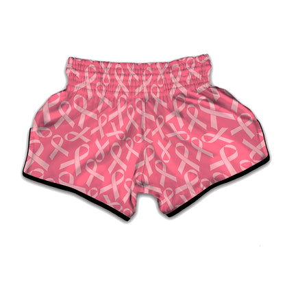 Pink Ribbon Breast Cancer Pattern Print Muay Thai Boxing Shorts