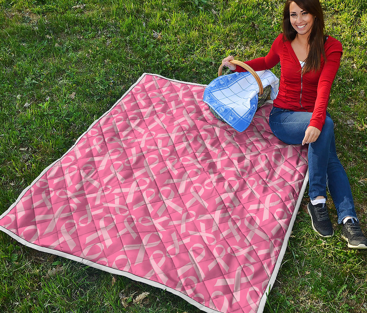 Pink Ribbon Breast Cancer Pattern Print Quilt