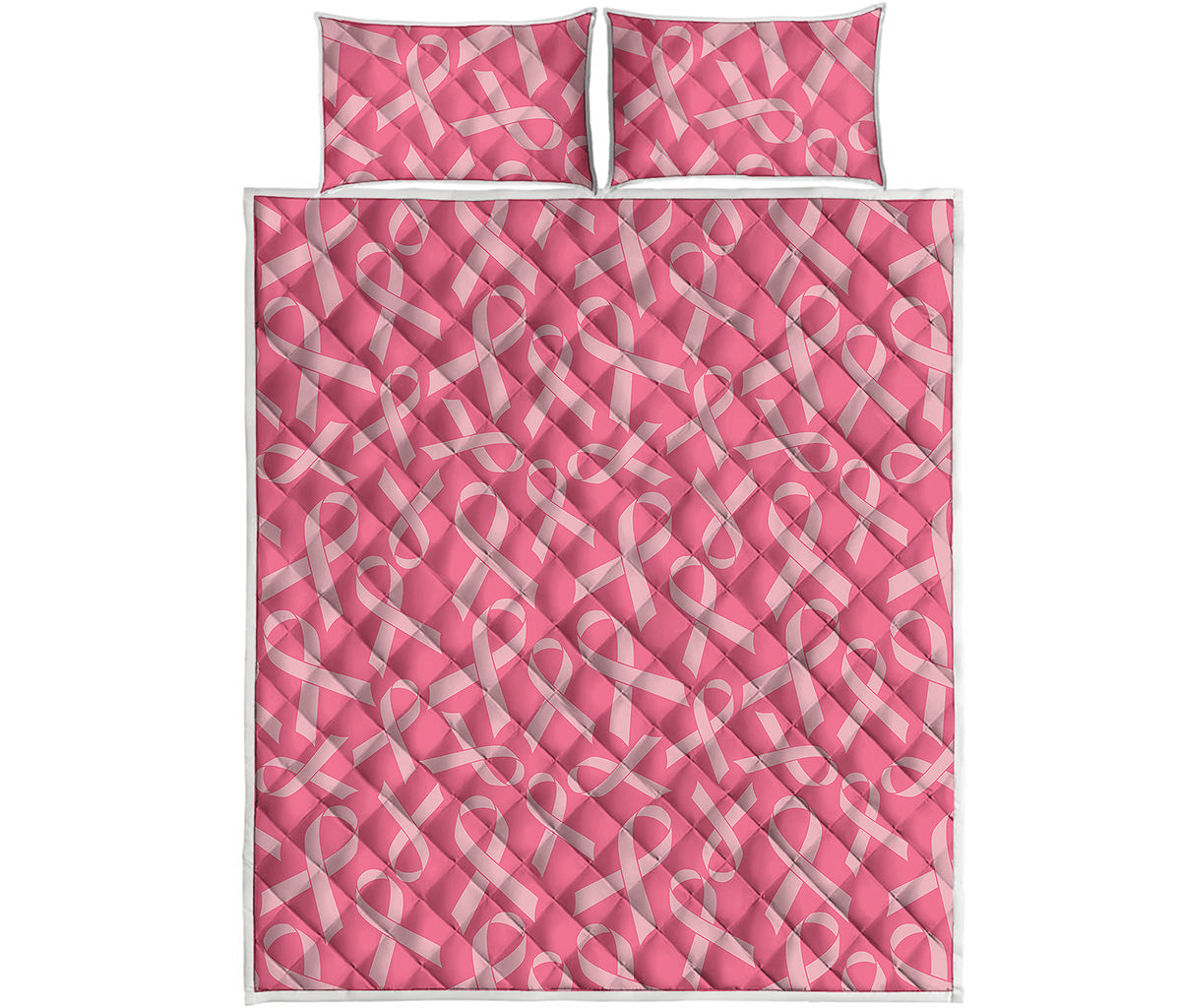 Pink Ribbon Breast Cancer Pattern Print Quilt Bed Set