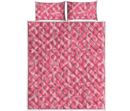 Pink Ribbon Breast Cancer Pattern Print Quilt Bed Set