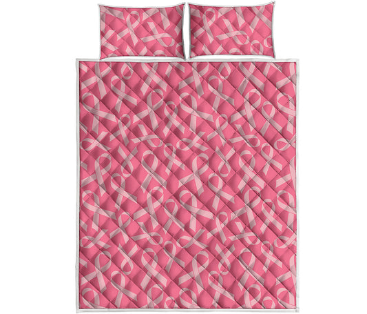 Pink Ribbon Breast Cancer Pattern Print Quilt Bed Set