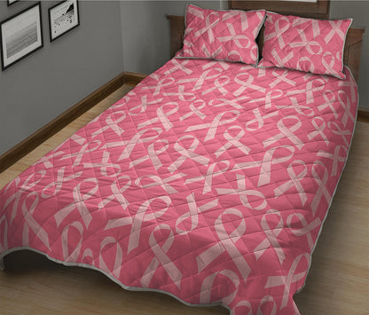 Pink Ribbon Breast Cancer Pattern Print Quilt Bed Set