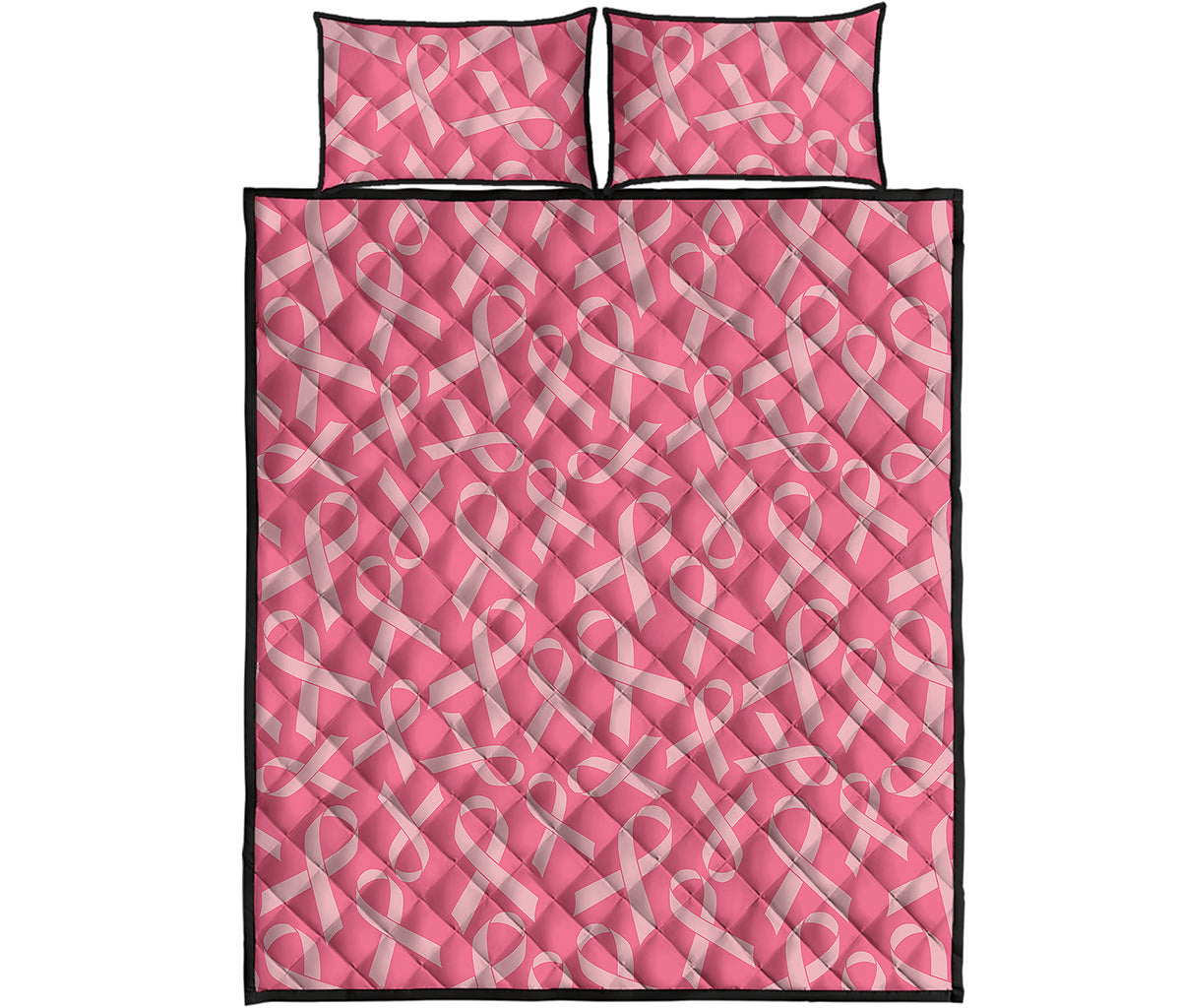 Pink Ribbon Breast Cancer Pattern Print Quilt Bed Set