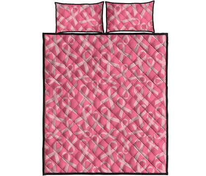 Pink Ribbon Breast Cancer Pattern Print Quilt Bed Set