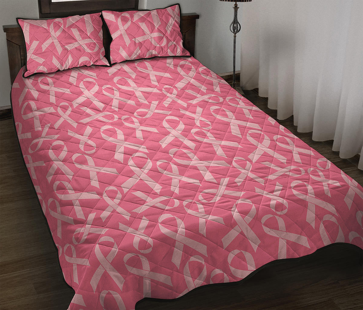 Pink Ribbon Breast Cancer Pattern Print Quilt Bed Set