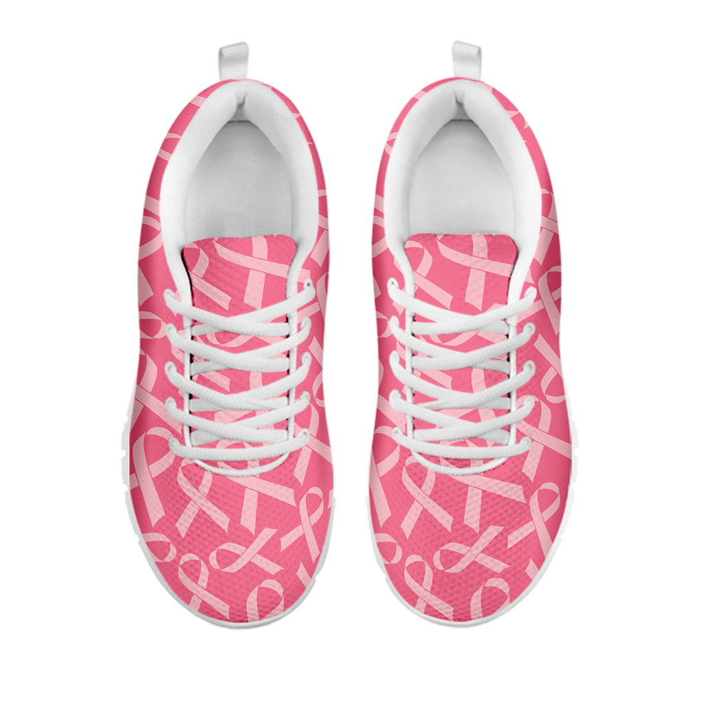 Pink Ribbon Breast Cancer Pattern Print White Sneakers