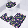 Pink Rose Floral Flower Pattern Print 3 Piece Bath Mat Set