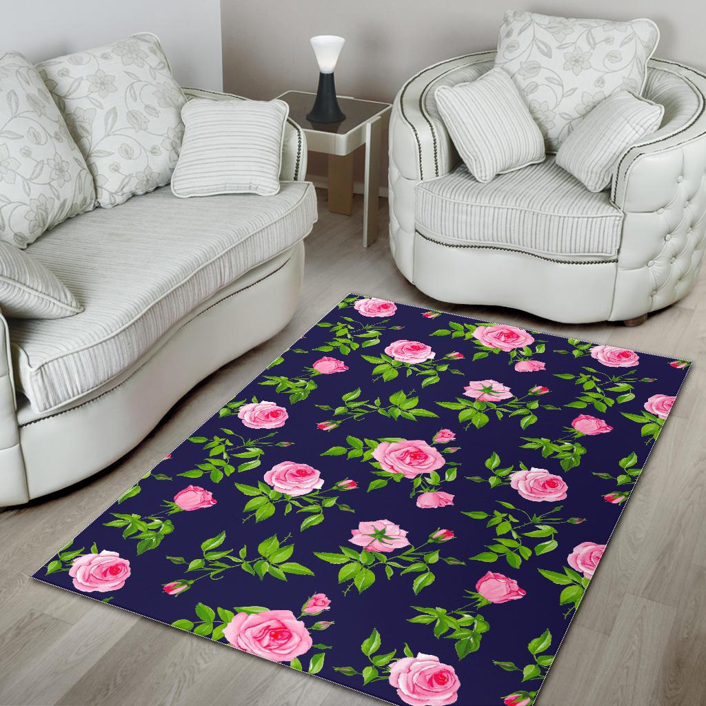 Pink Rose Floral Flower Pattern Print Area Rug GearFrost