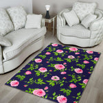 Pink Rose Floral Flower Pattern Print Area Rug GearFrost