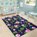Pink Rose Floral Flower Pattern Print Area Rug GearFrost