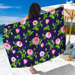 Pink Rose Floral Flower Pattern Print Beach Sarong Wrap