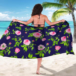 Pink Rose Floral Flower Pattern Print Beach Sarong Wrap