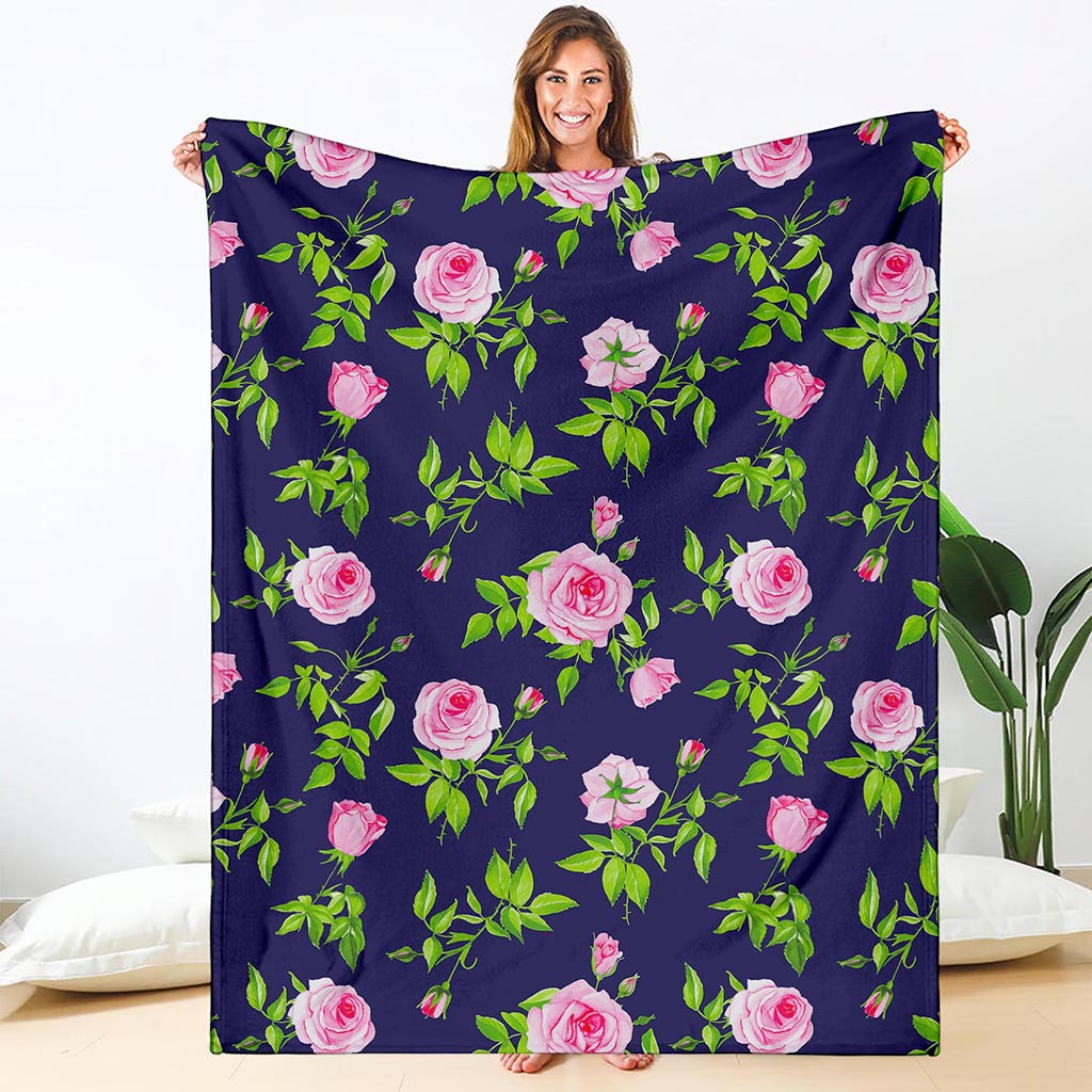 Pink Rose Floral Flower Pattern Print Blanket