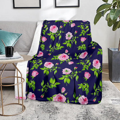 Pink Rose Floral Flower Pattern Print Blanket