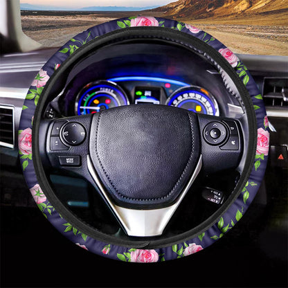 Pink Rose Floral Flower Pattern Print Car Steering Wheel Cover