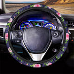 Pink Rose Floral Flower Pattern Print Car Steering Wheel Cover