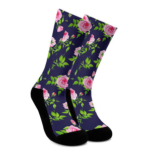 Pink Rose Floral Flower Pattern Print Crew Socks