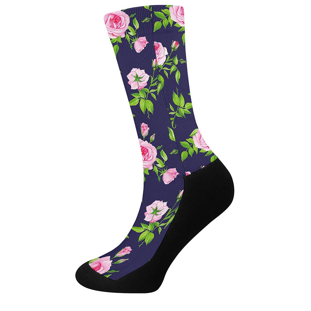 Pink Rose Floral Flower Pattern Print Crew Socks