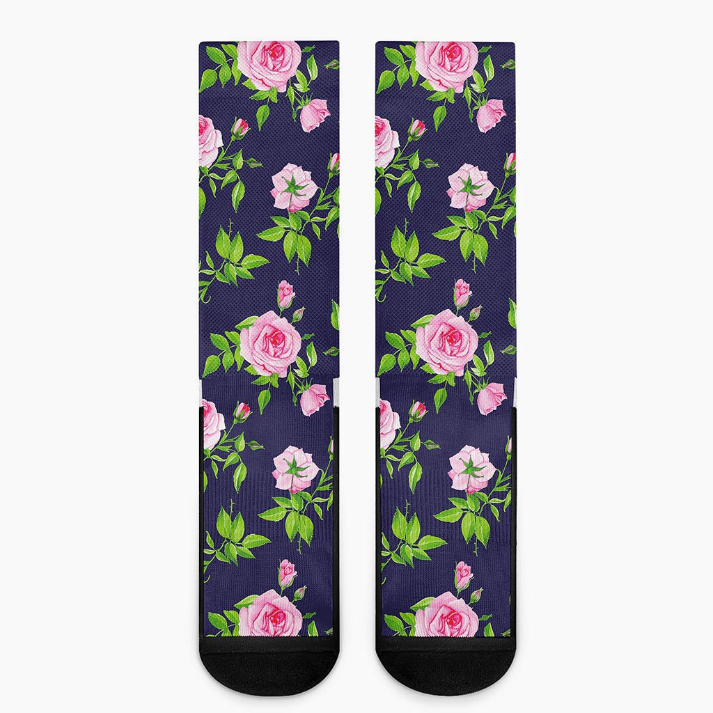 Pink Rose Floral Flower Pattern Print Crew Socks