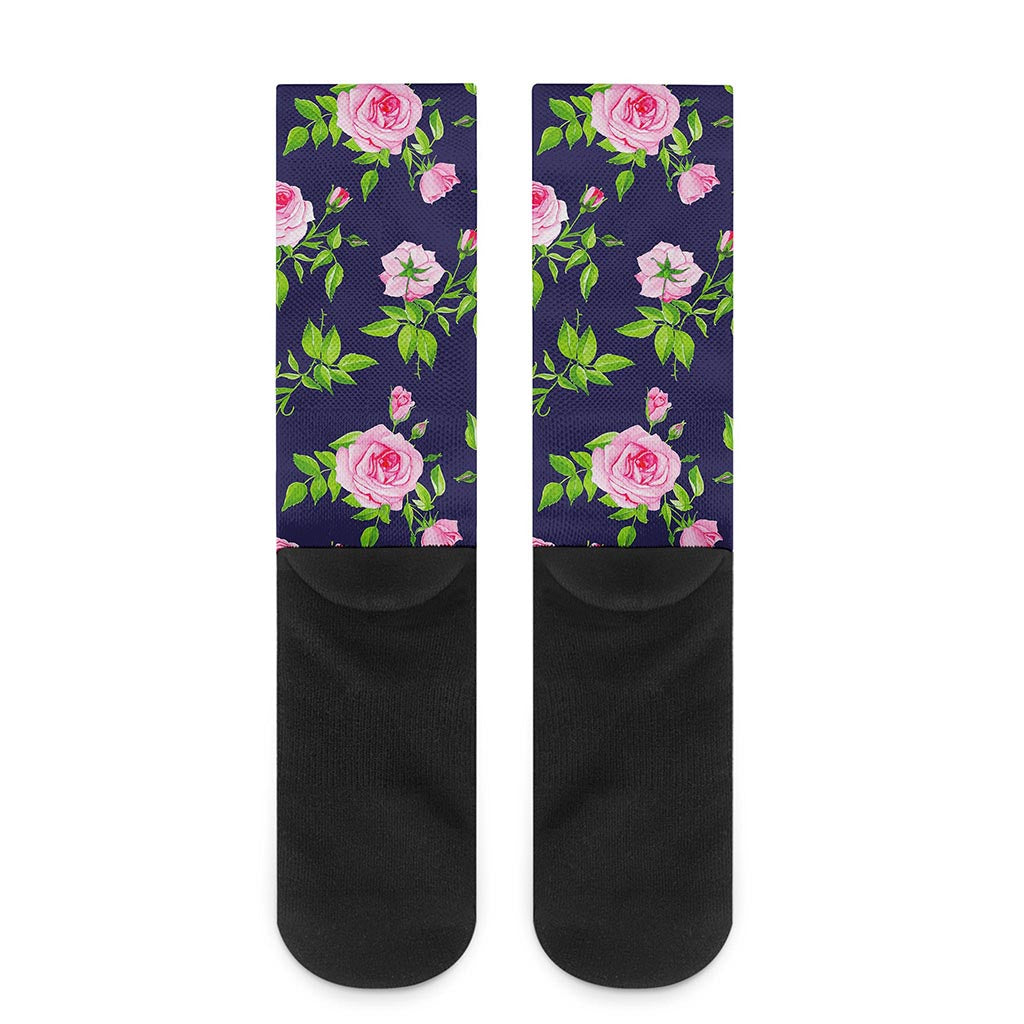 Pink Rose Floral Flower Pattern Print Crew Socks