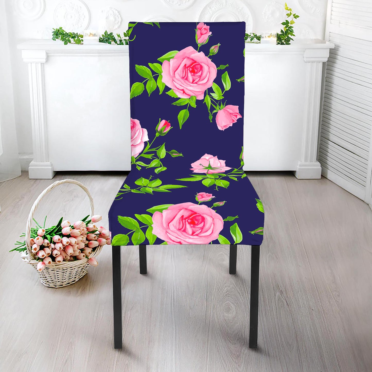 Pink Rose Floral Flower Pattern Print Dining Chair Slipcover