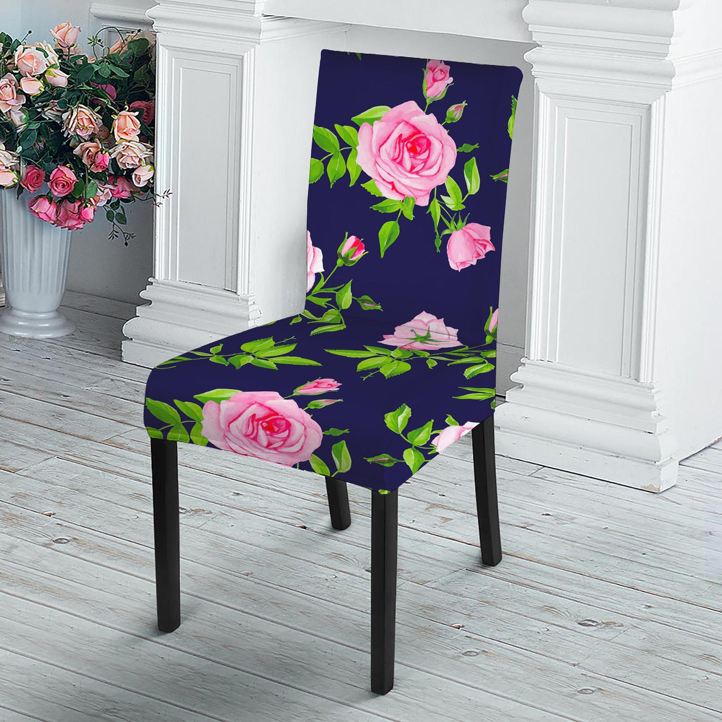 Pink Rose Floral Flower Pattern Print Dining Chair Slipcover