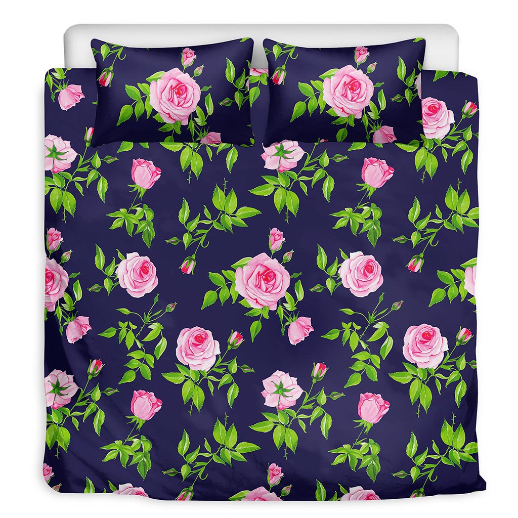 Pink Rose Floral Flower Pattern Print Duvet Cover Bedding Set