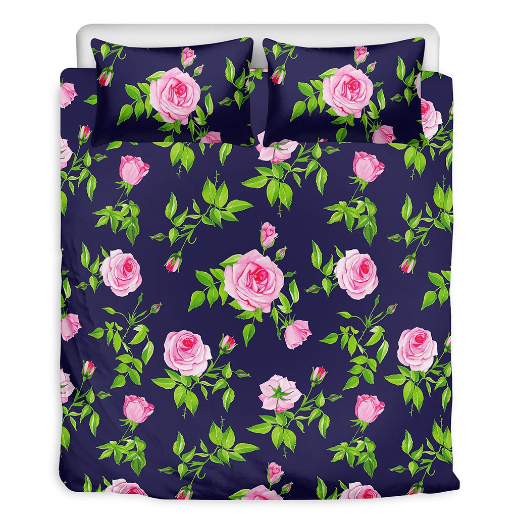 Pink Rose Floral Flower Pattern Print Duvet Cover Bedding Set