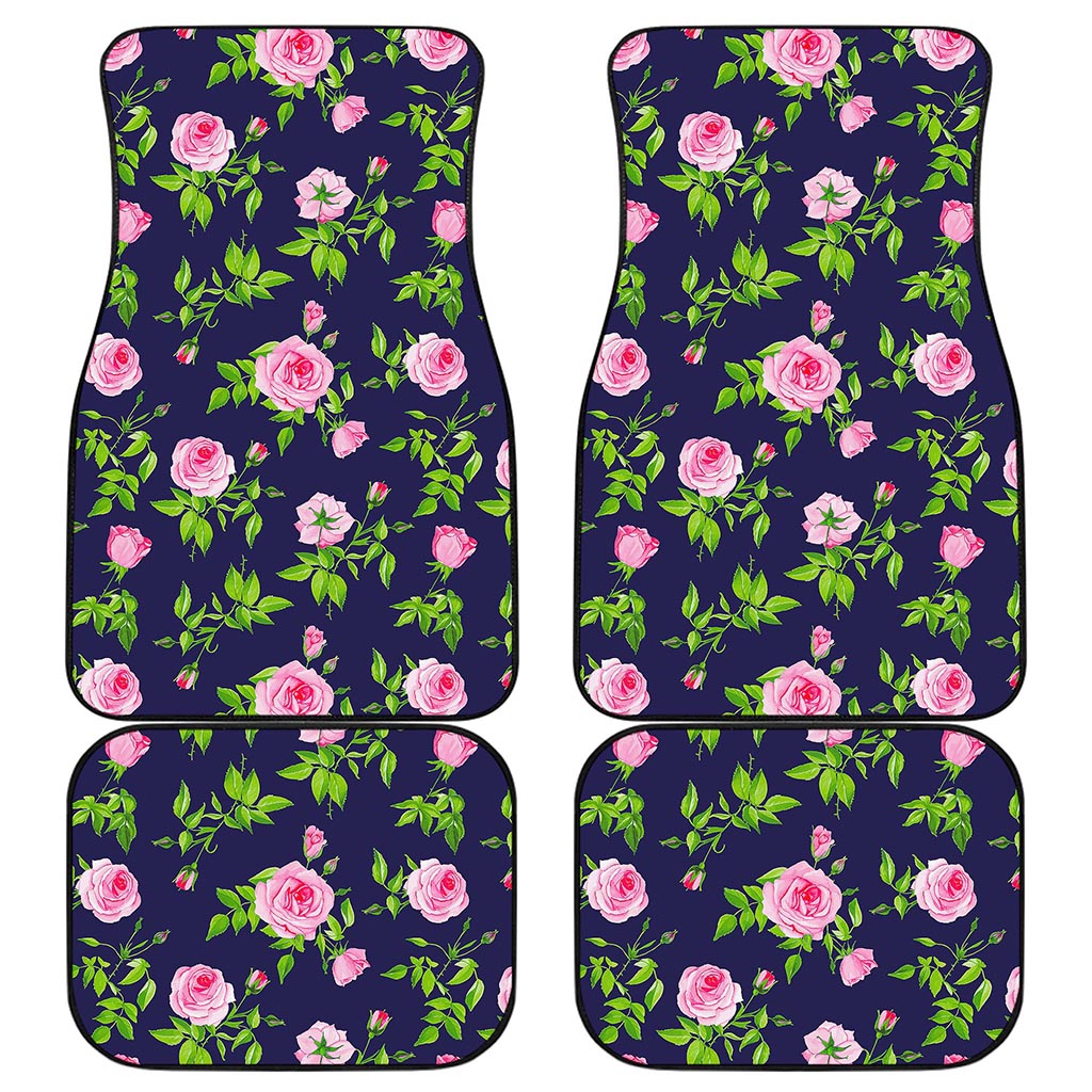 Pink Rose Floral Flower Pattern Print Front and Back Car Floor Mats