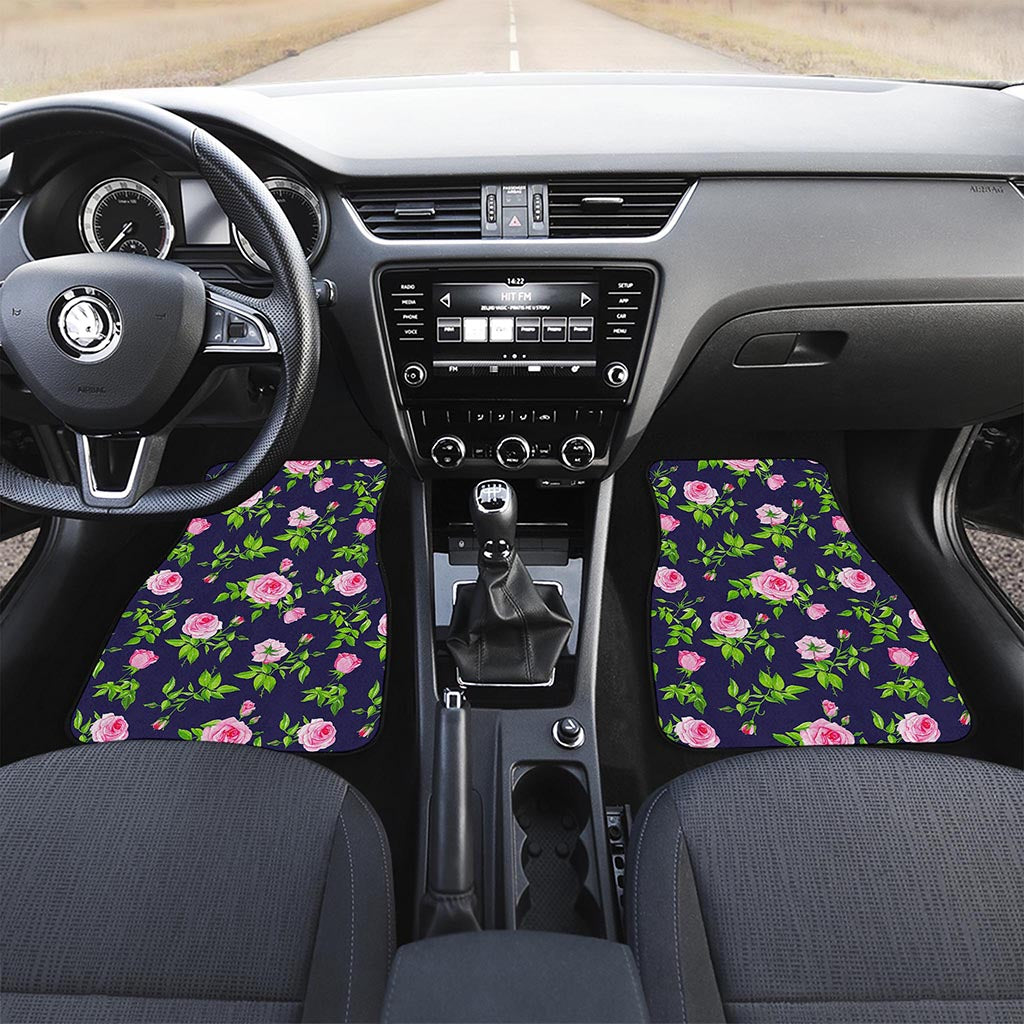 Pink Rose Floral Flower Pattern Print Front and Back Car Floor Mats