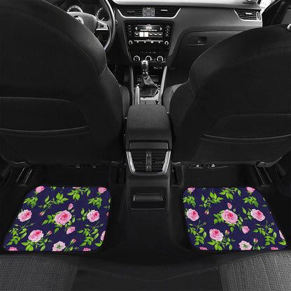 Pink Rose Floral Flower Pattern Print Front and Back Car Floor Mats
