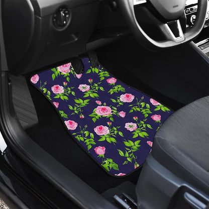 Pink Rose Floral Flower Pattern Print Front and Back Car Floor Mats