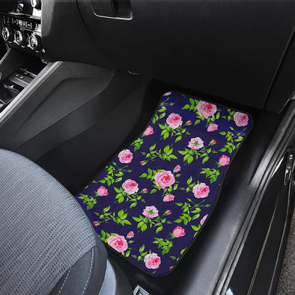 Pink Rose Floral Flower Pattern Print Front and Back Car Floor Mats