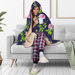 Pink Rose Floral Flower Pattern Print Hooded Blanket