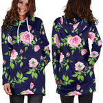 Pink Rose Floral Flower Pattern Print Hoodie Dress GearFrost