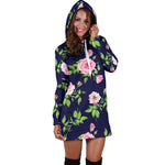 Pink Rose Floral Flower Pattern Print Hoodie Dress GearFrost
