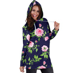 Pink Rose Floral Flower Pattern Print Hoodie Dress GearFrost